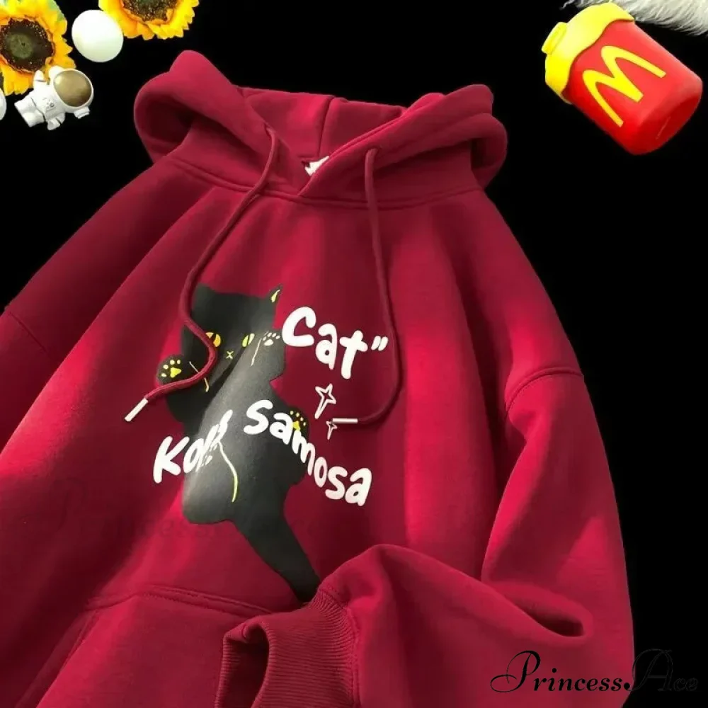Cute Anime Feline Graphic Vintage Hoodie - Image 3