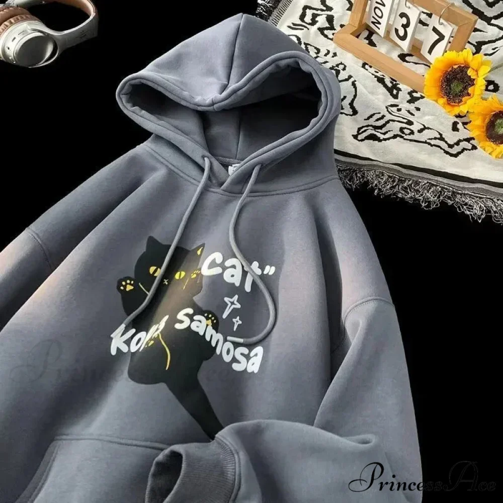 Cute Anime Feline Graphic Vintage Hoodie - Image 4