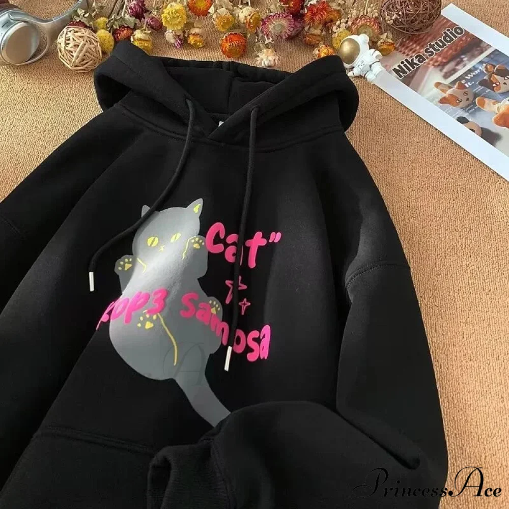 Cute Anime Feline Graphic Vintage Hoodie - Image 5