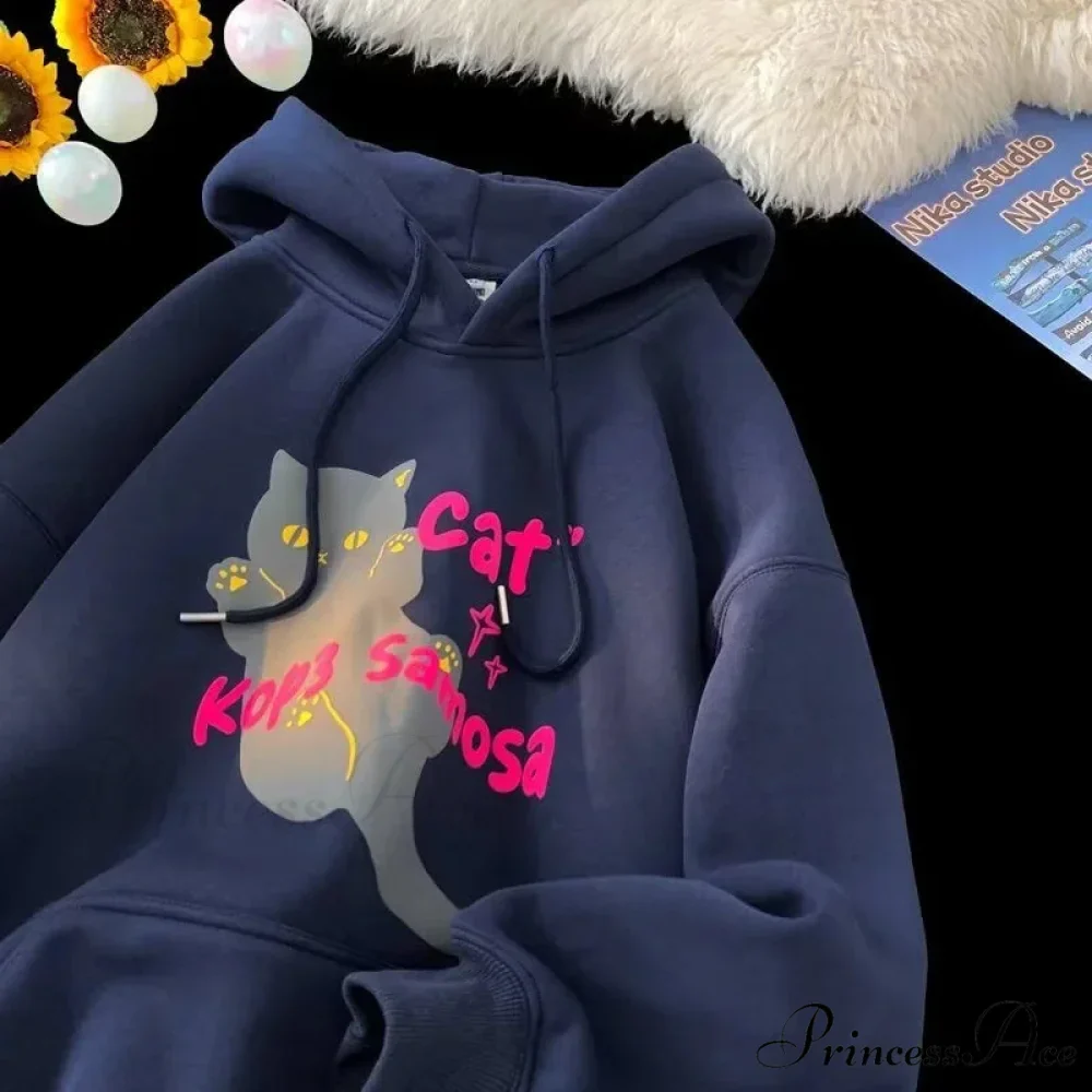 Cute Anime Feline Graphic Vintage Hoodie - Image 6