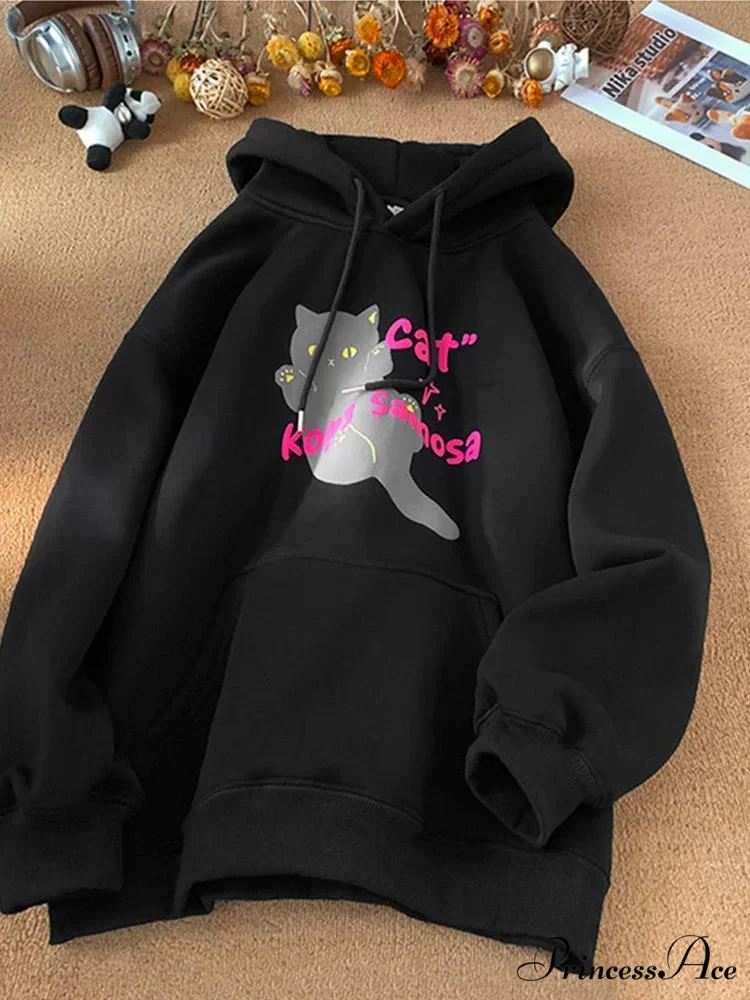 Cute Anime Feline Graphic Vintage Hoodie - Image 7