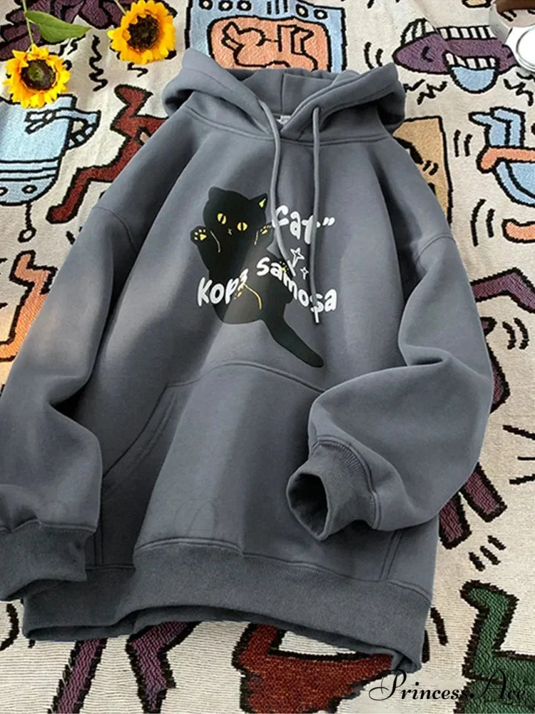 Cute Anime Feline Graphic Vintage Hoodie - Image 9