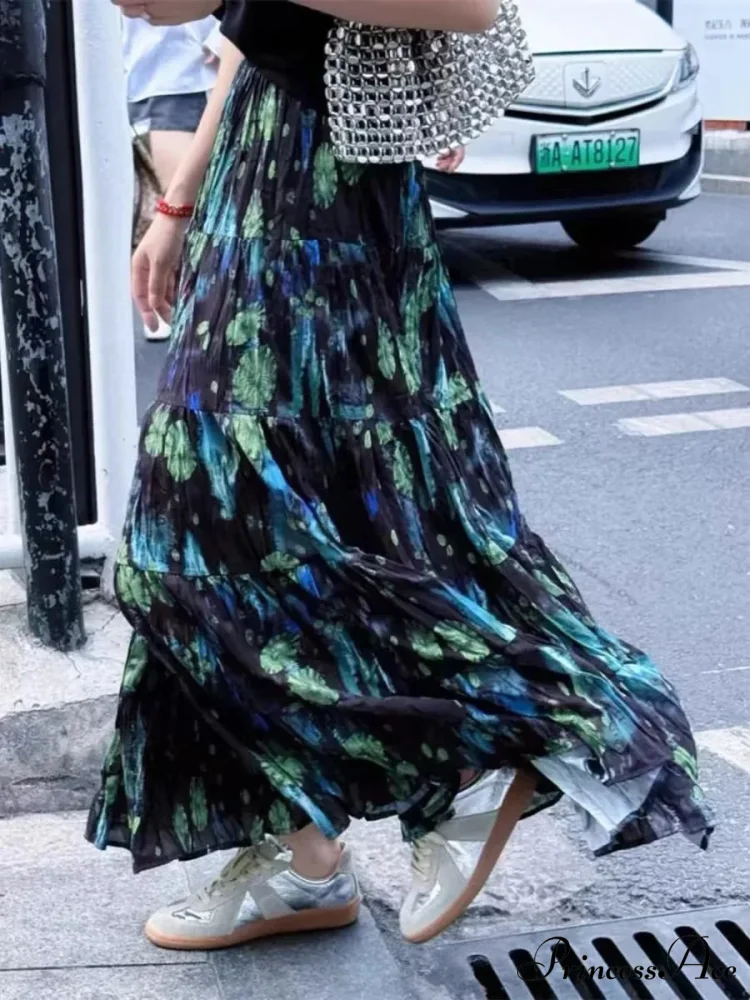 Cute Bohemian Floral Maxi Skirt Summer Vintage Romantic - Image 3