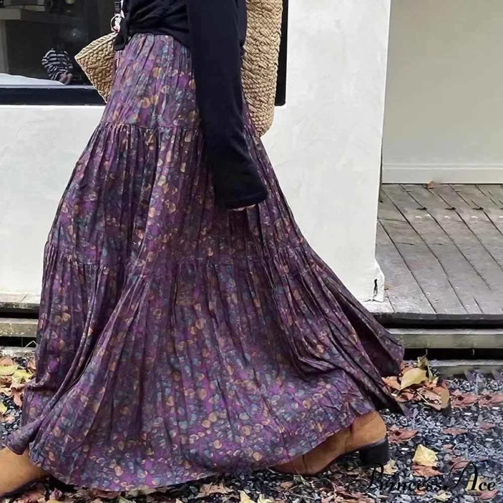 Cute Bohemian Floral Maxi Skirt Summer Vintage Romantic - Image 4