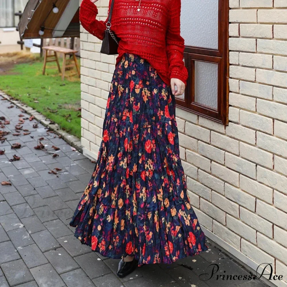 Cute Bohemian Floral Maxi Skirt Summer Vintage Romantic - Image 8