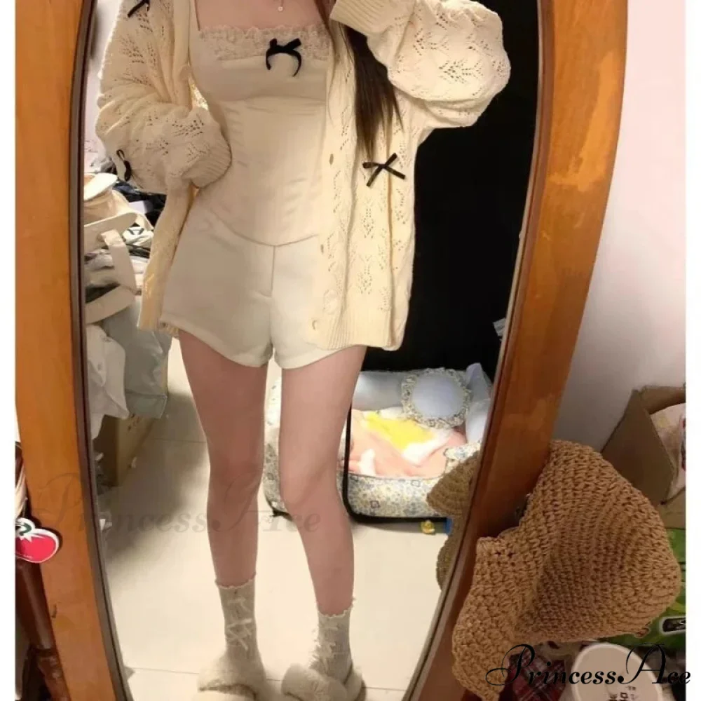 Cute Bow Hollow Out Solid Knit Cardigan - Image 3