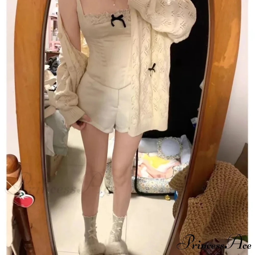 Cute Bow Hollow Out Solid Knit Cardigan - Image 4