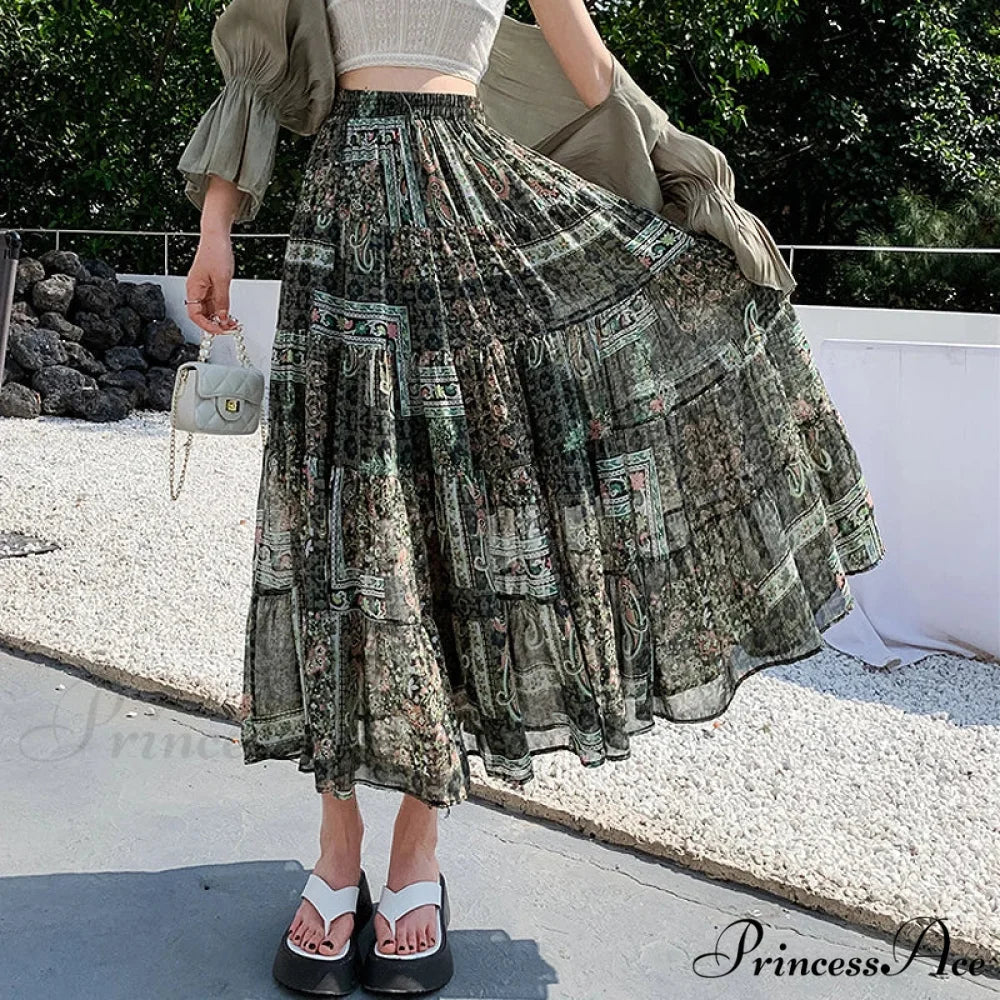 Cute Chiffon Patchwork Floral Tea Time Skirt - Image 2