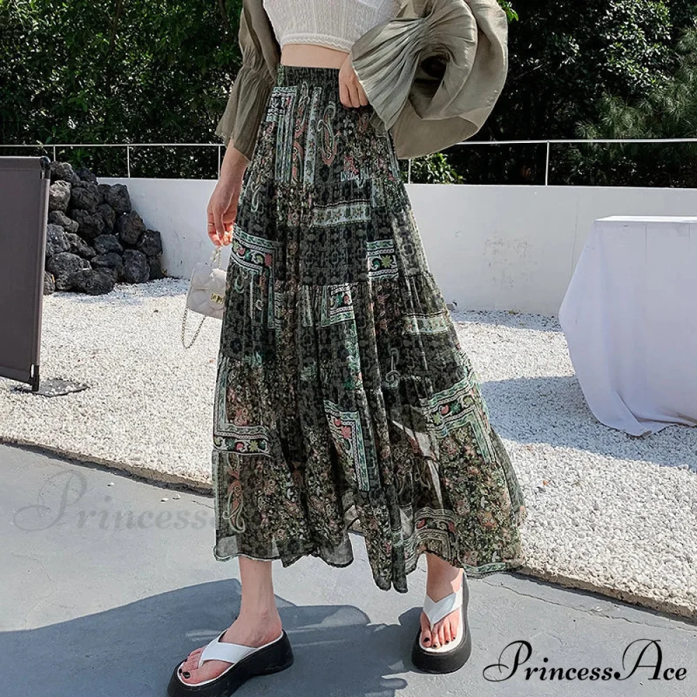 Cute Chiffon Patchwork Floral Tea Time Skirt - Image 3