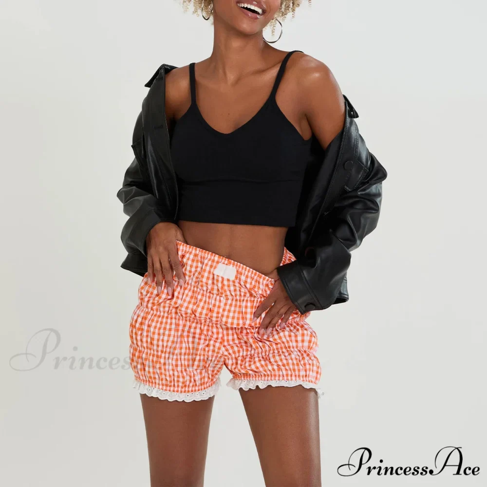 Cute Lace Hem Plaid Bloomer Short - Image 4