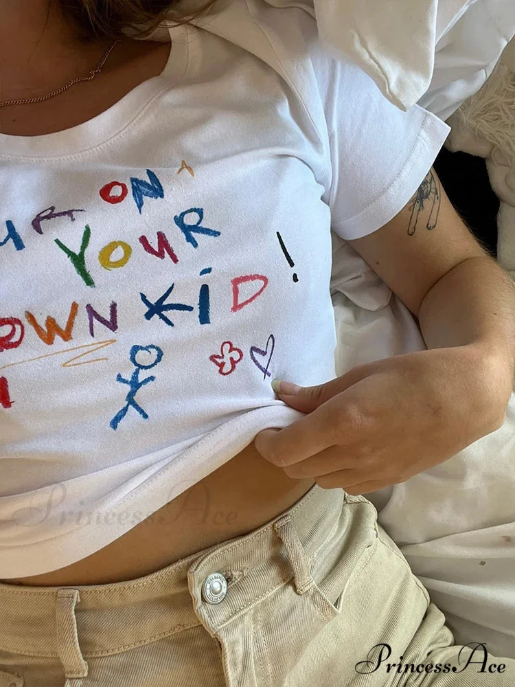 Cute Letter Print Crop Top T-shirt - Image 6
