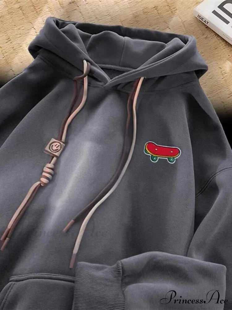 Cute Skateboard Graphic Cotton Fleece Hoodie - Image 10