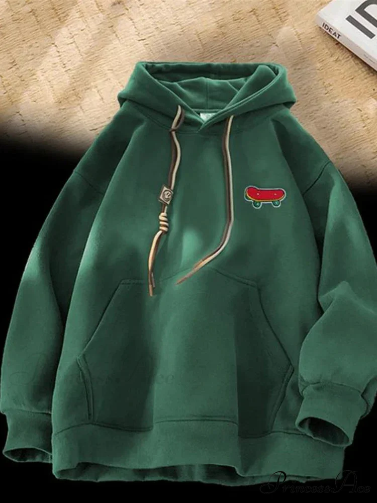 Cute Skateboard Graphic Cotton Fleece Hoodie - Image 11