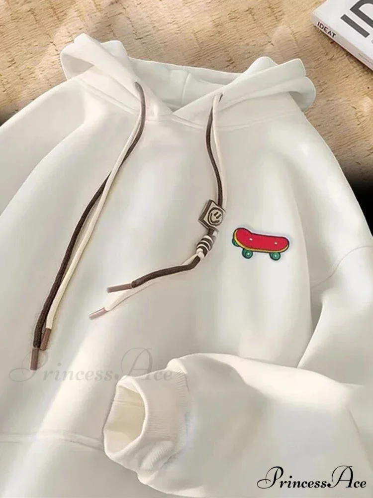 Cute Skateboard Graphic Cotton Fleece Hoodie - Image 12