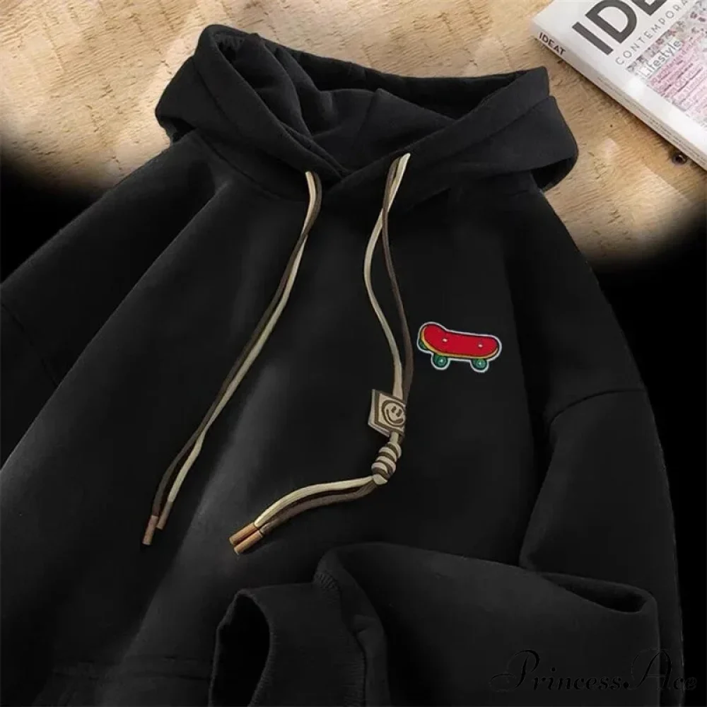 Cute Skateboard Graphic Cotton Fleece Hoodie - Image 5