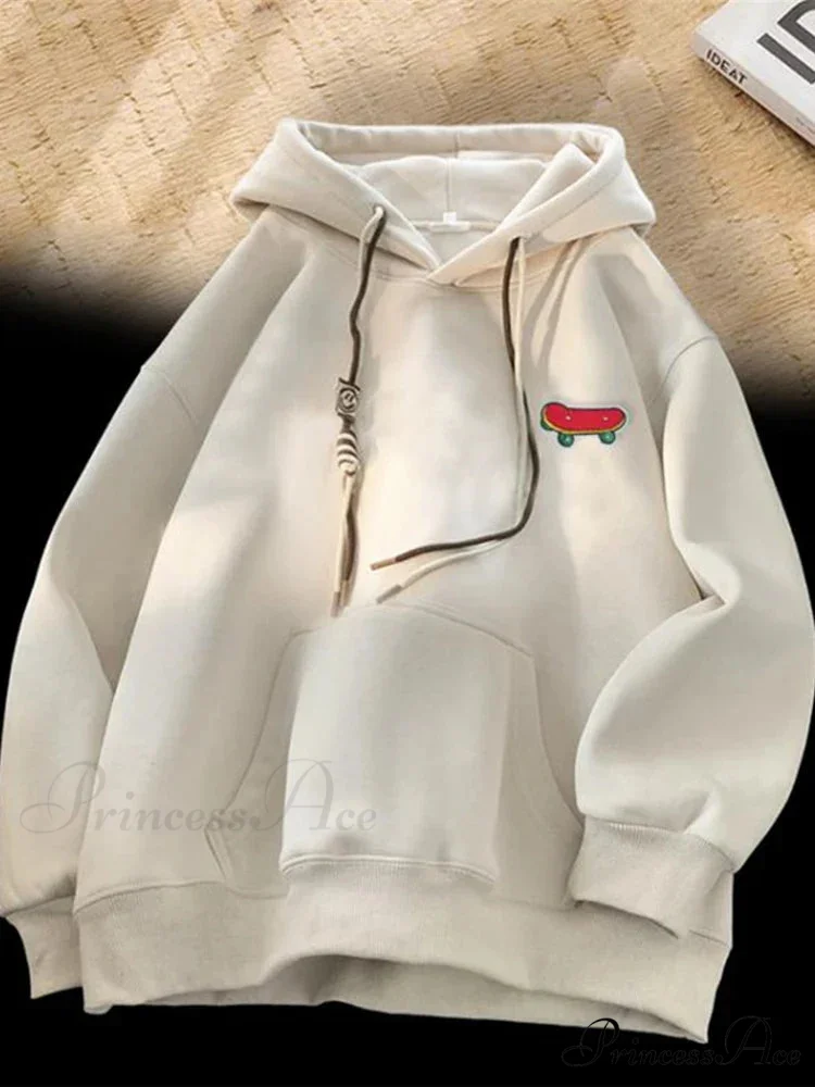 Cute Skateboard Graphic Cotton Fleece Hoodie - Image 7