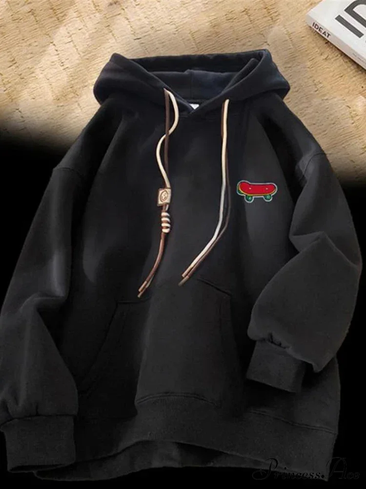 Cute Skateboard Graphic Cotton Fleece Hoodie - Image 8