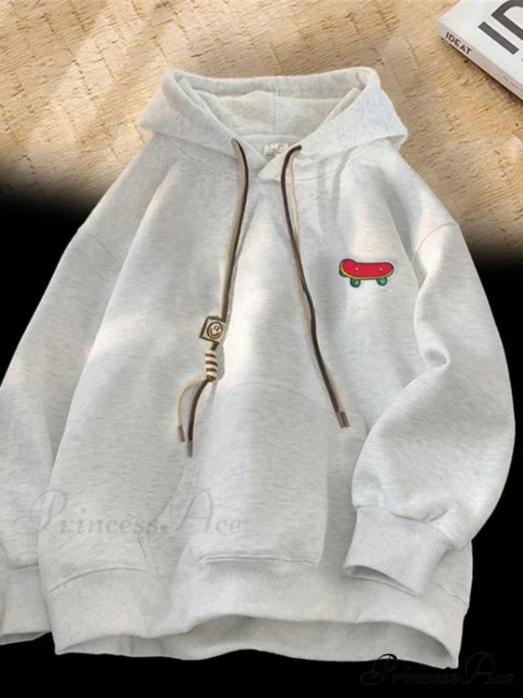 Cute Skateboard Graphic Cotton Fleece Hoodie - Image 9