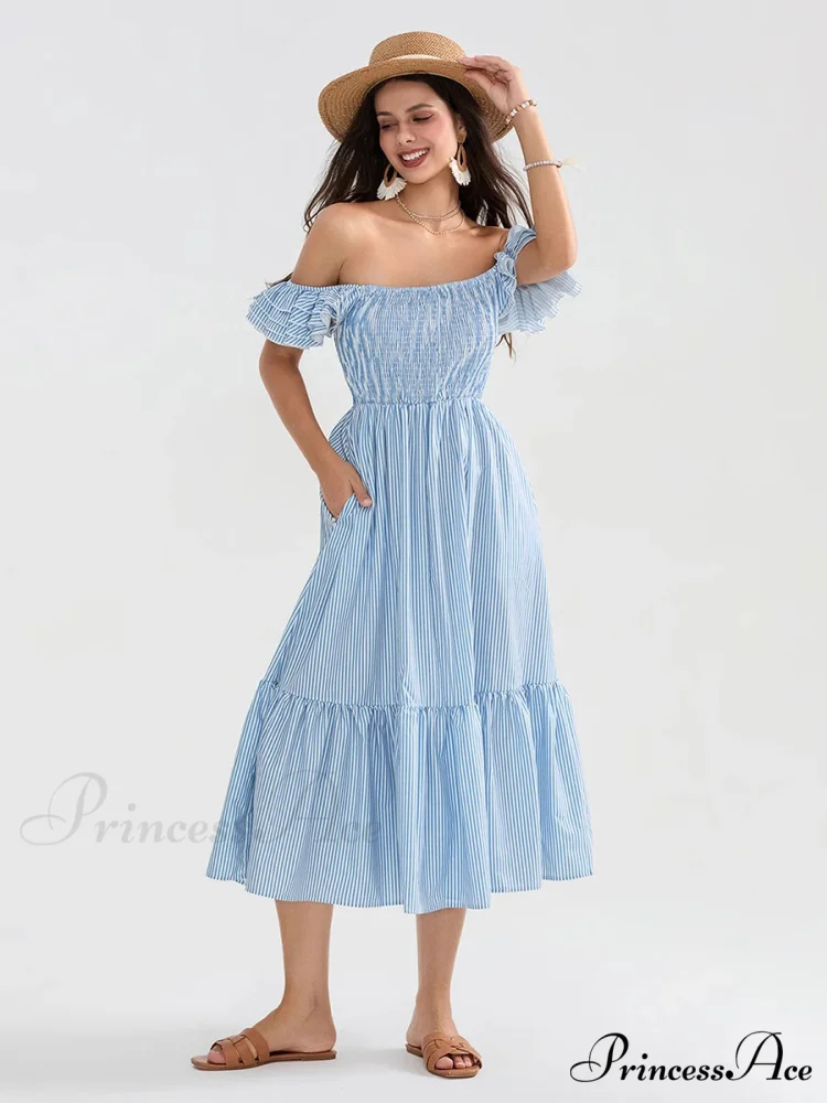 Daisy Speck Print Shirred Square Neck Frilled Flowing Seaside Daisy Dress - Image 7