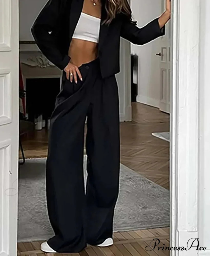 Dark Azure Single Button Blazer Workplace Two Piece Set - Image 2