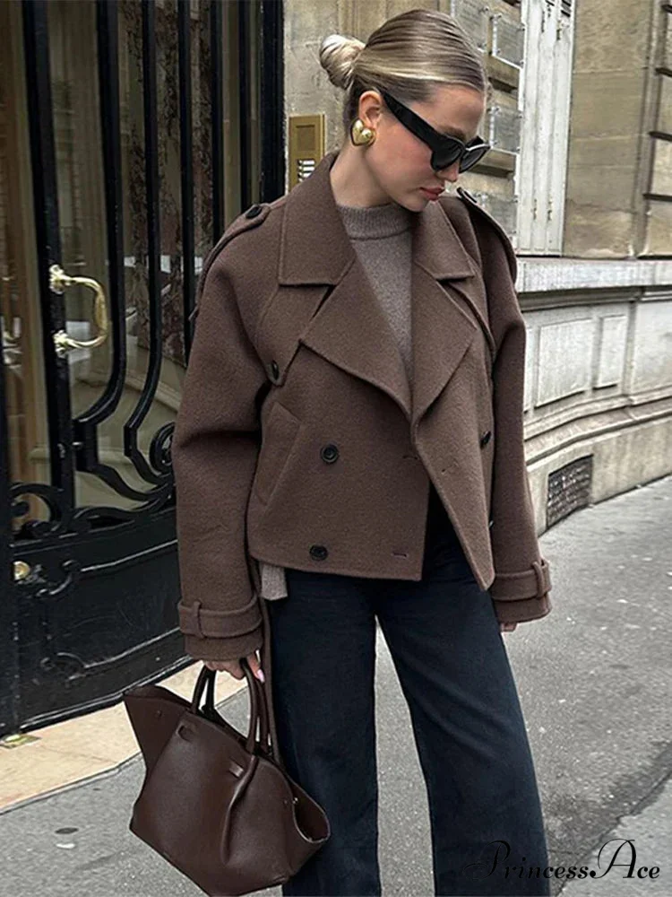 Dark Baggy Collar Dual-Buttoned Overcoat - Image 4