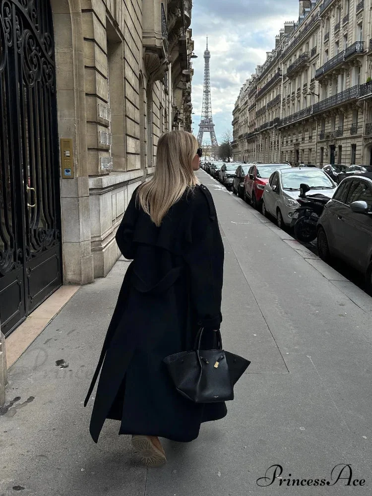 Dark Belted Woolen Overcoat - Image 4