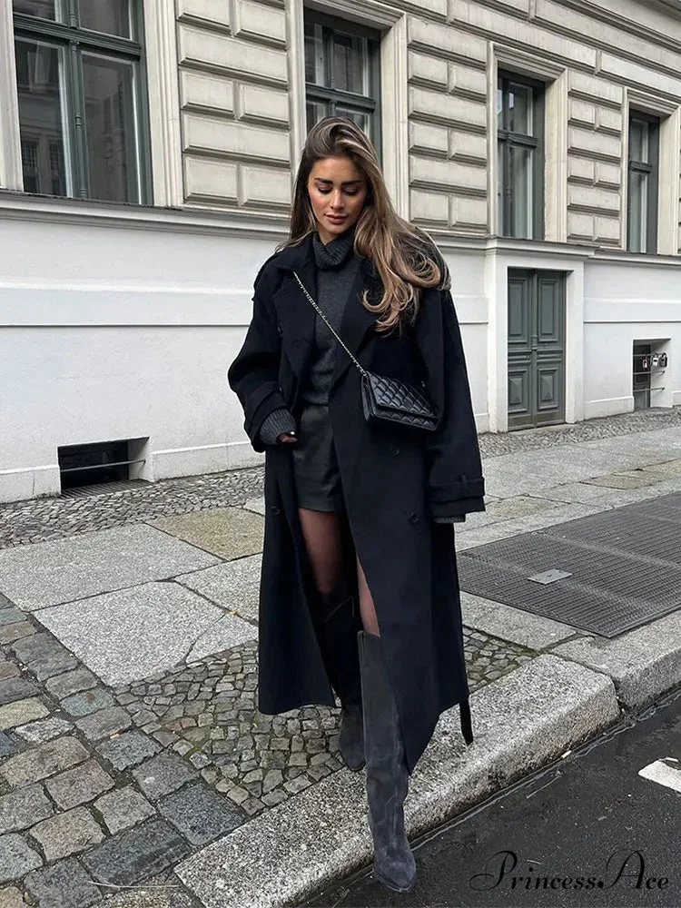 Dark Belted Woolen Overcoat - Image 6