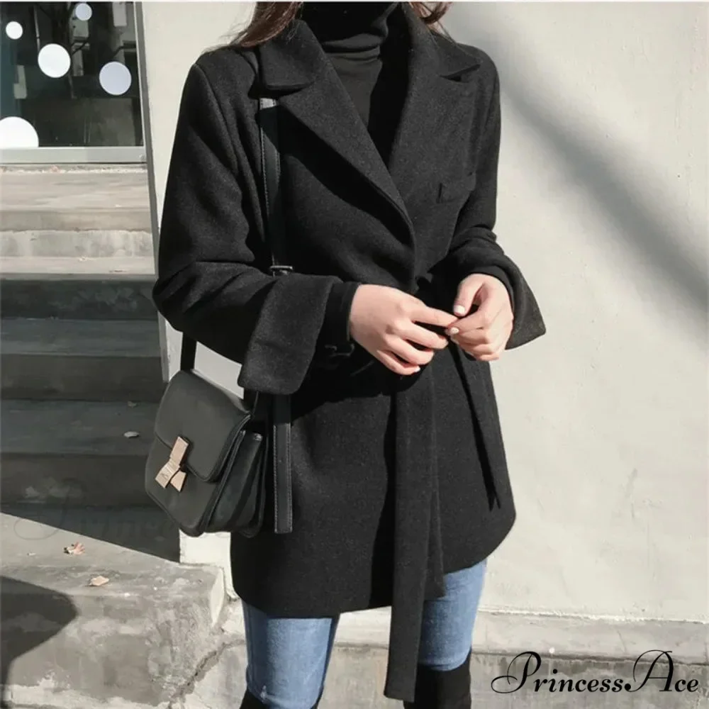 Dark Blazer Wool Mixture Lace-Up Overcoat - Image 3