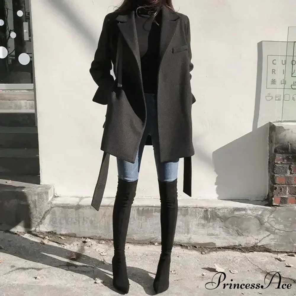 Dark Blazer Wool Mixture Lace-Up Overcoat - Image 4