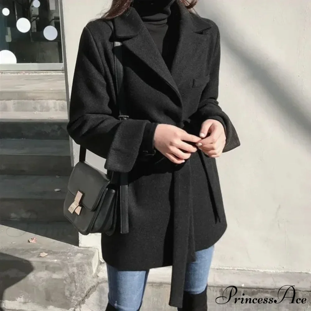 Dark Blazer Wool Mixture Lace-Up Overcoat - Image 5