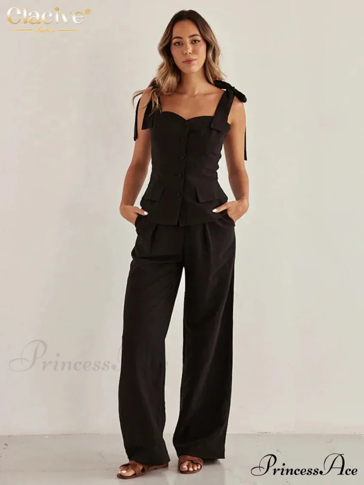 Dark Cotton Sleek Sleeveless Workplace Two Piece Set
