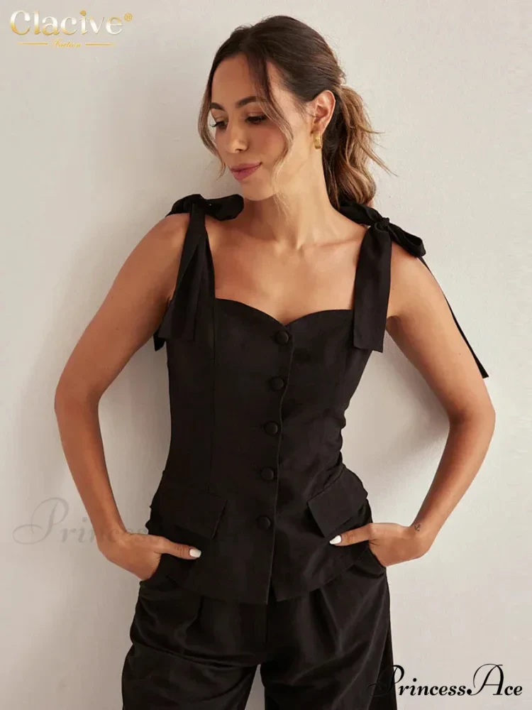 Dark Cotton Sleek Sleeveless Workplace Two Piece Set - Image 3