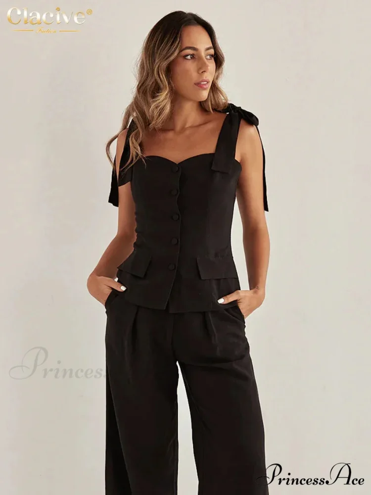 Dark Cotton Sleek Sleeveless Workplace Two Piece Set - Image 4