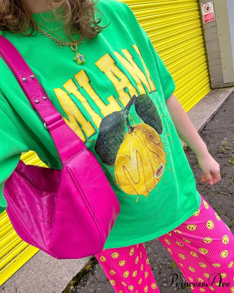 Dark Harajuku Adorable Citrus Graphic T-shirt - Image 4
