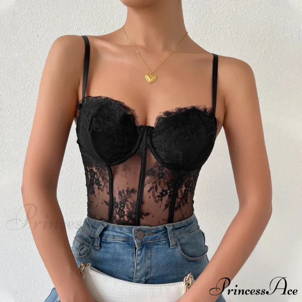 Dark Lace Eyelash Transparent Fishbone Bustier - Image 2