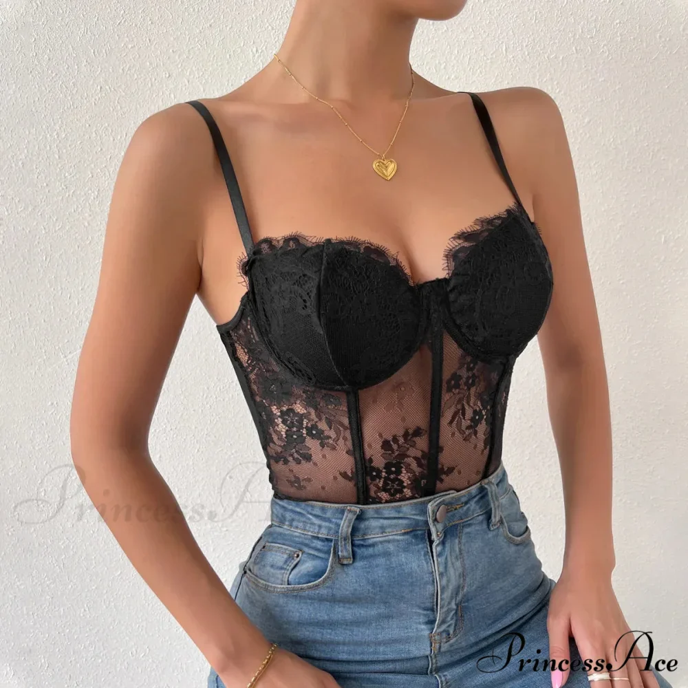 Dark Lace Eyelash Transparent Fishbone Bustier - Image 3