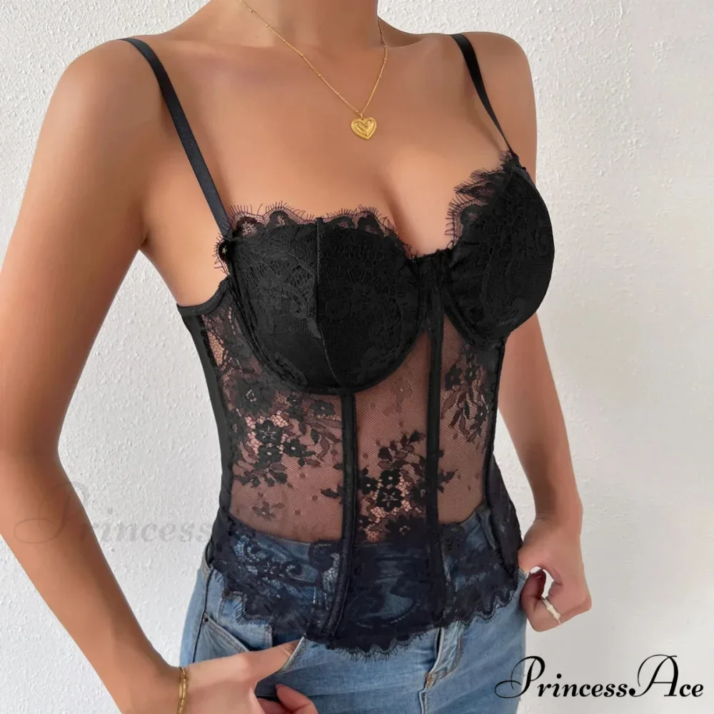 Dark Lace Eyelash Transparent Fishbone Bustier - Image 4