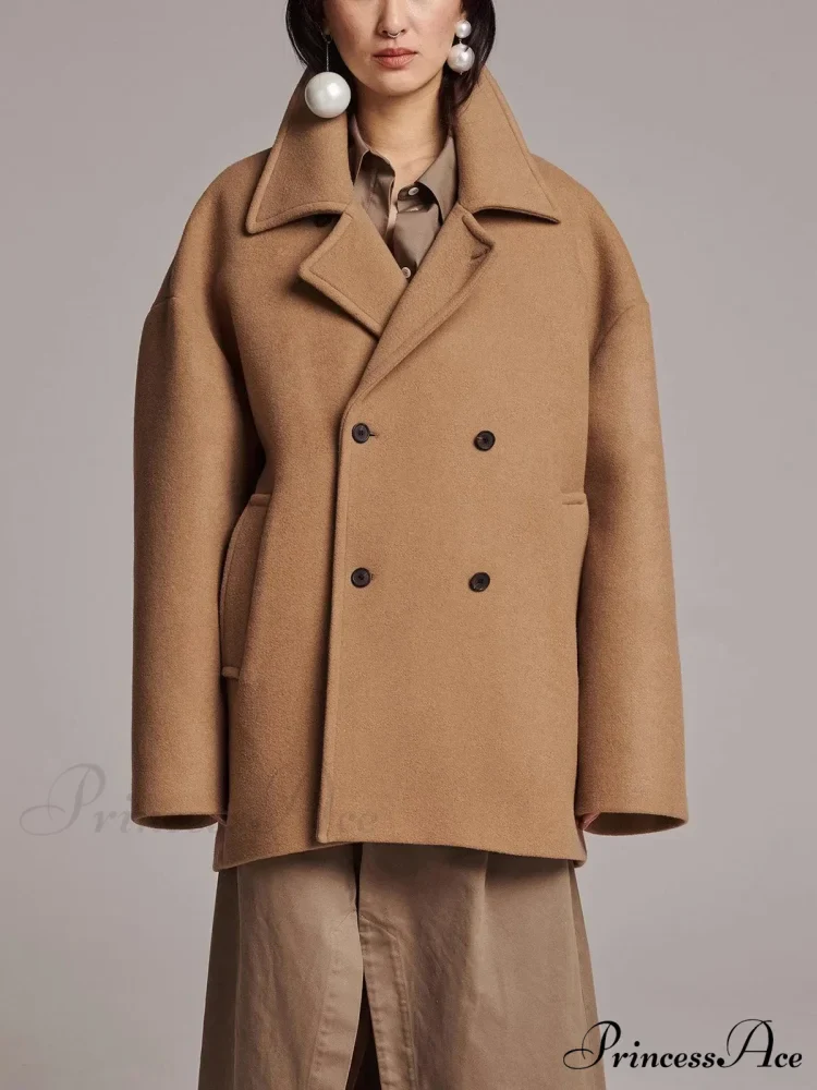 Dark Lapel Trim Single-Breasted Overcoat - Image 2