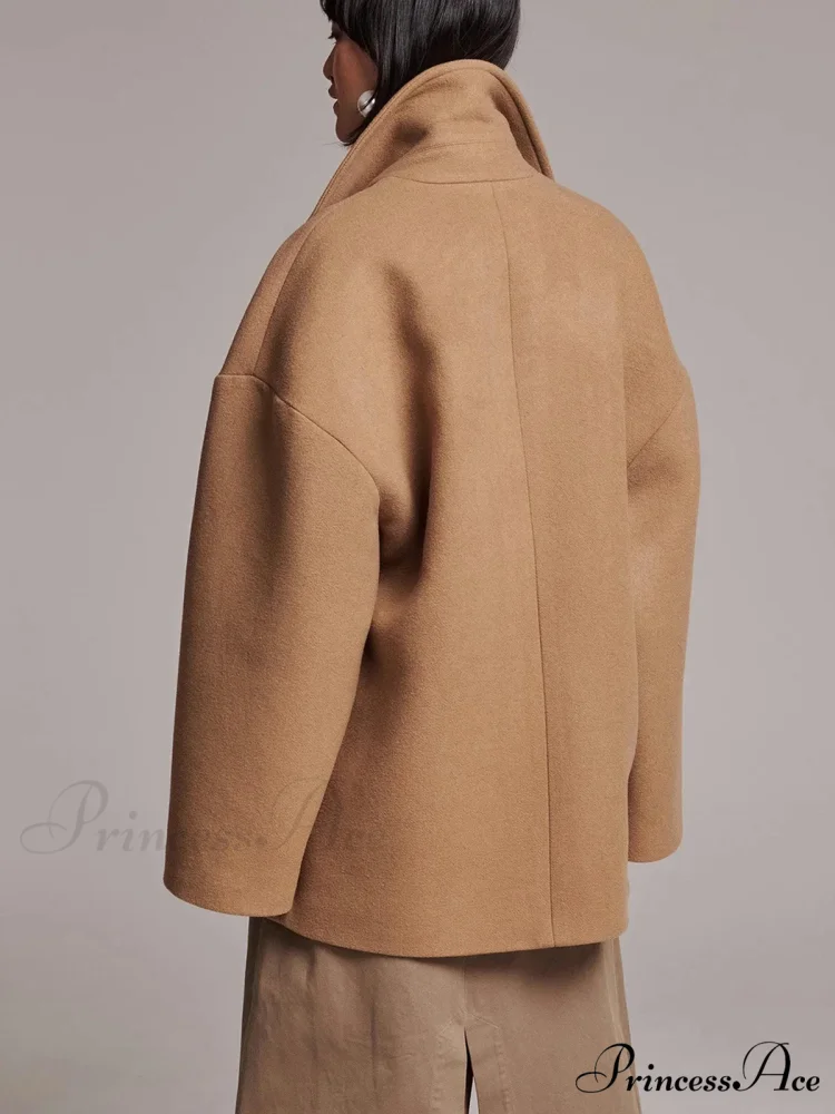 Dark Lapel Trim Single-Breasted Overcoat - Image 3