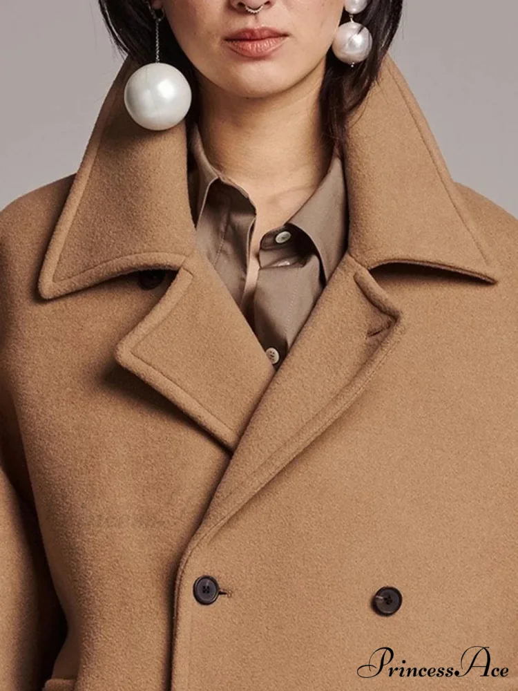 Dark Lapel Trim Single-Breasted Overcoat - Image 4