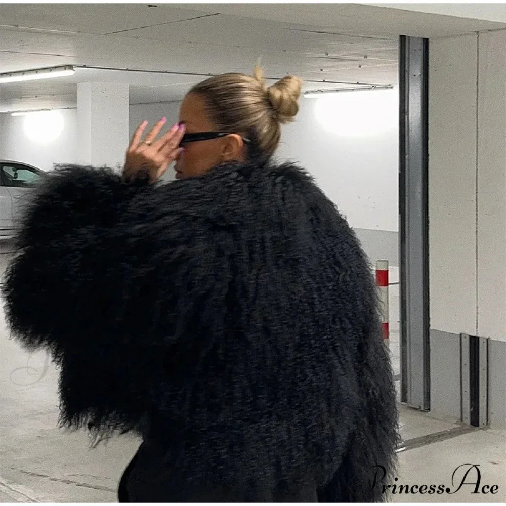 Dark Large Fluffy Winter Jacket - Image 3