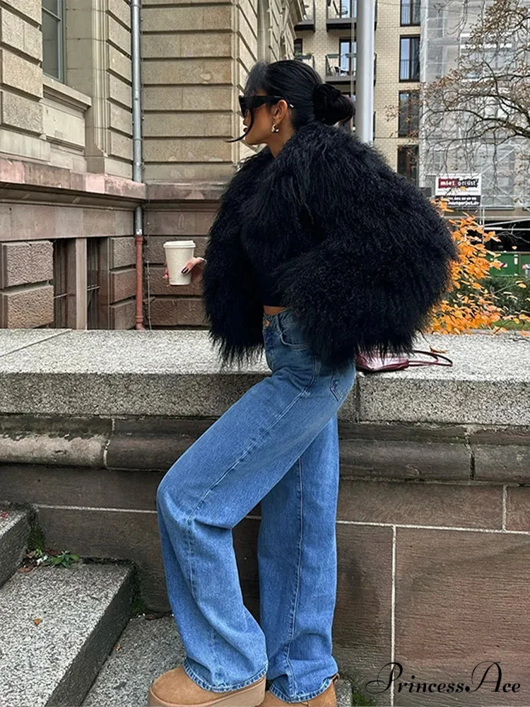 Dark Large Fluffy Winter Jacket - Image 6