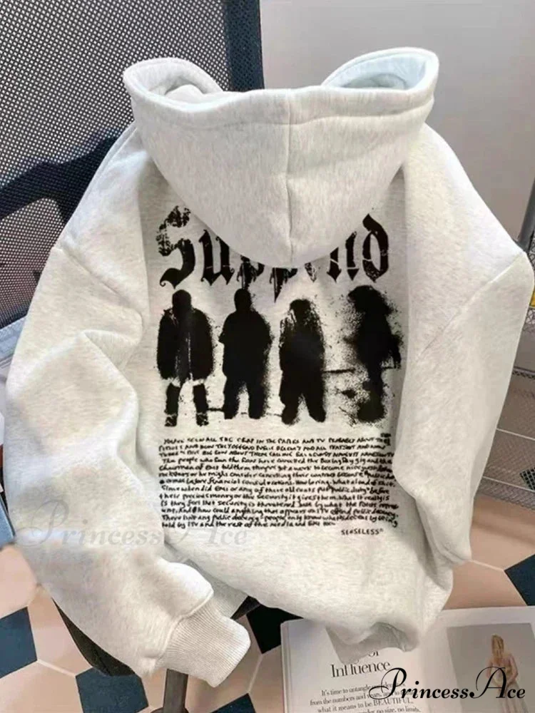 Dark Letter Graphic Baggy Fleece Hoodie - Image 5