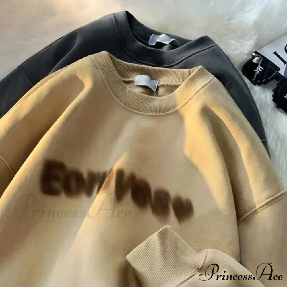 Dark Letter Print Cotton Sweatshirt - Image 6
