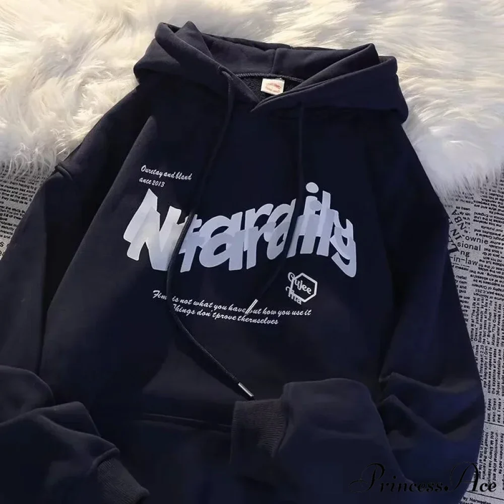Dark Letter Print Informal Oversized Hoodie - Image 6