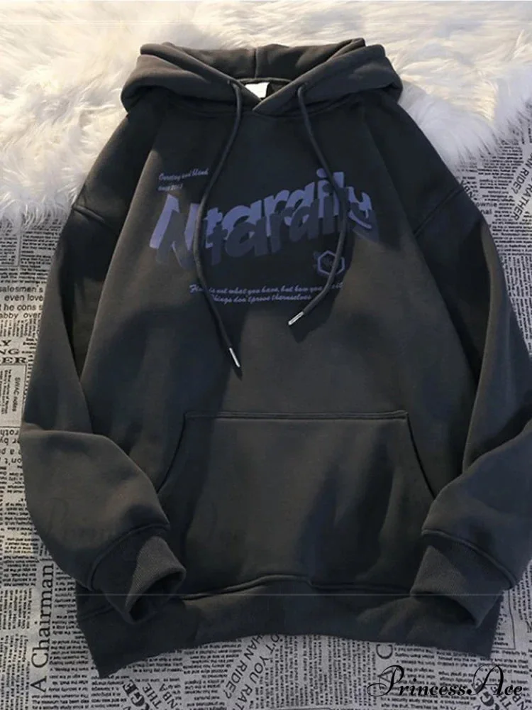 Dark Letter Print Informal Oversized Hoodie - Image 9