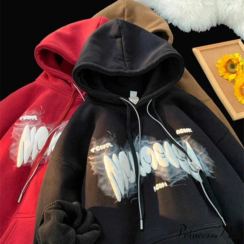 Dark Letter Print Y2K Retro Hoodie - Image 4