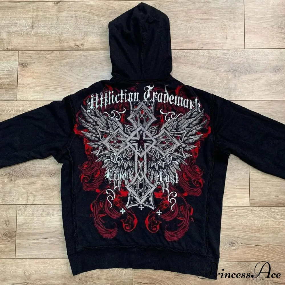 Dark Long Sleeve Zipper Hoodie - Image 8