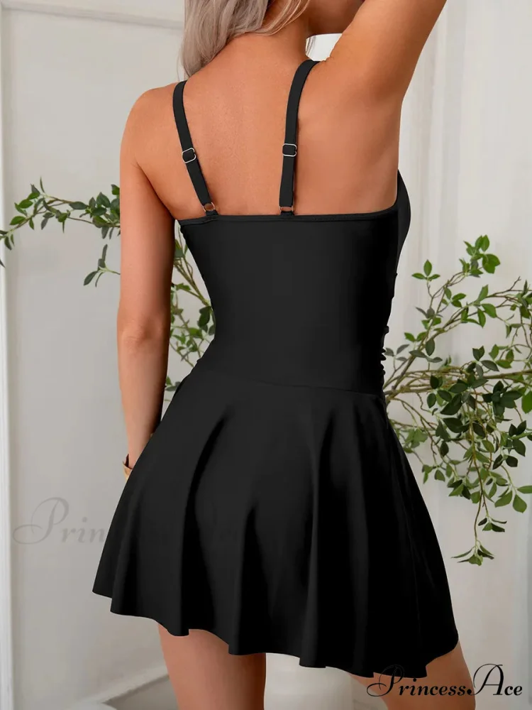 Dark Mesh Patchwork Single Piece Swimsuit - Image 6
