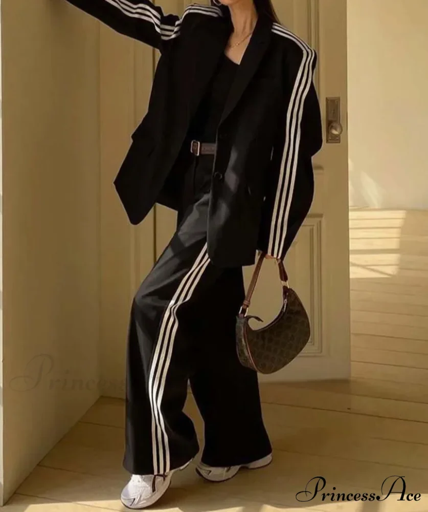 Dark Patchwork Elevated Waist Pants Workplace Two Piece Set - Image 2